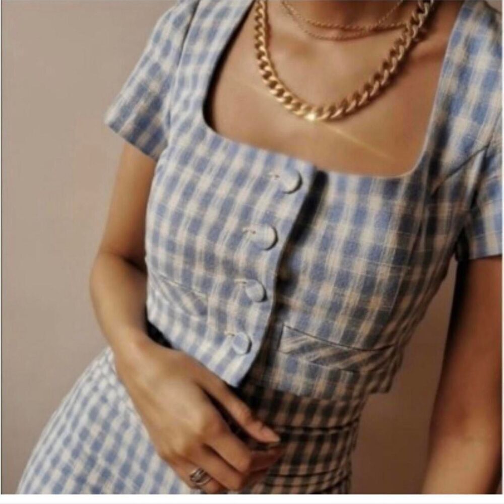 Zara blue gingham cropped blazer Size S | Like New Cottagecore Grandmacore Fairy